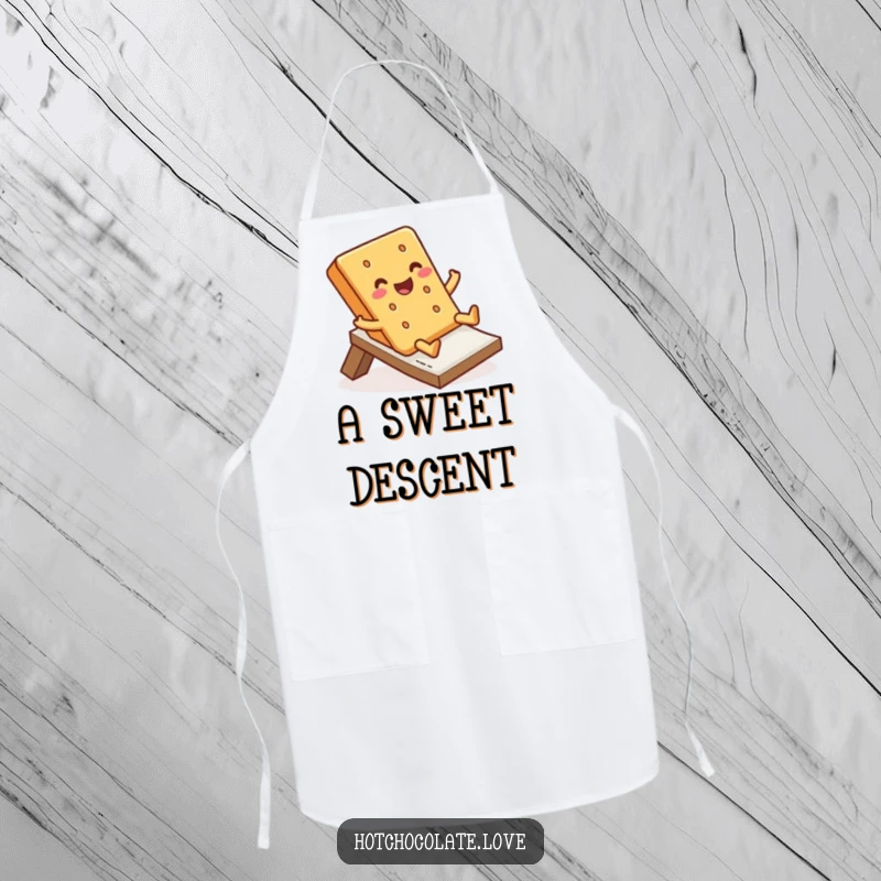 Funny Apron with a jolly graham cracker doing a happy slide, perfect for adding a sweet and fun vibe to cooking tasks.