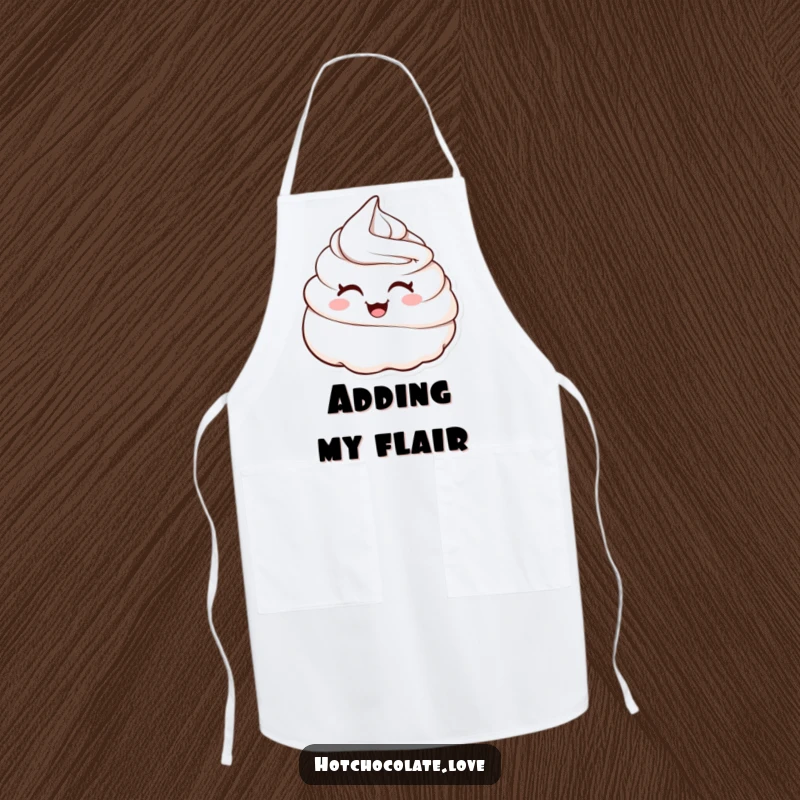 Funny apron showcasing a cute winking whipped cream dollop, bringing sweet humor and kitchen protection to cooking and baking.