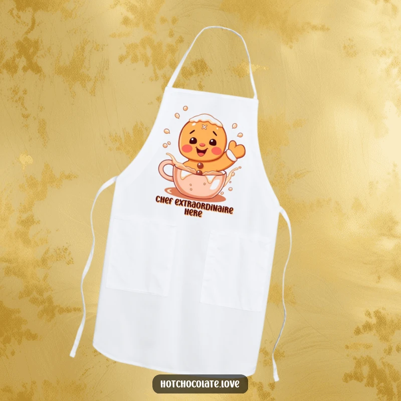 Funny Gingerbread Apron: A delighted gingerbread man splashing in hot cocoa, ideal for a festive-loving chef.