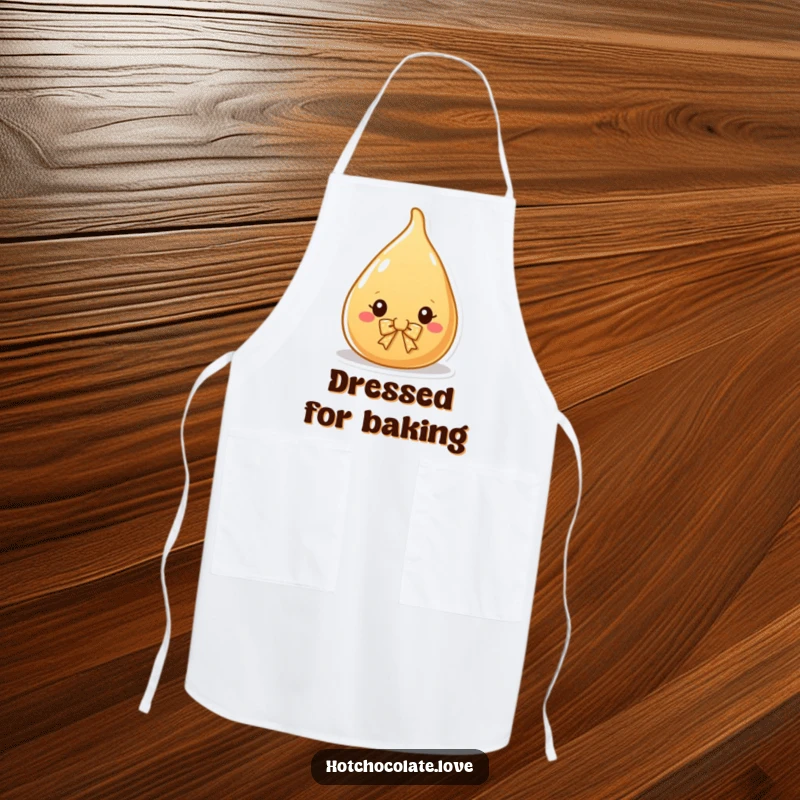Funny Apron with a charming caramel drop wearing a bow, perfect for adding a sweet and stylish vibe to cooking tasks.