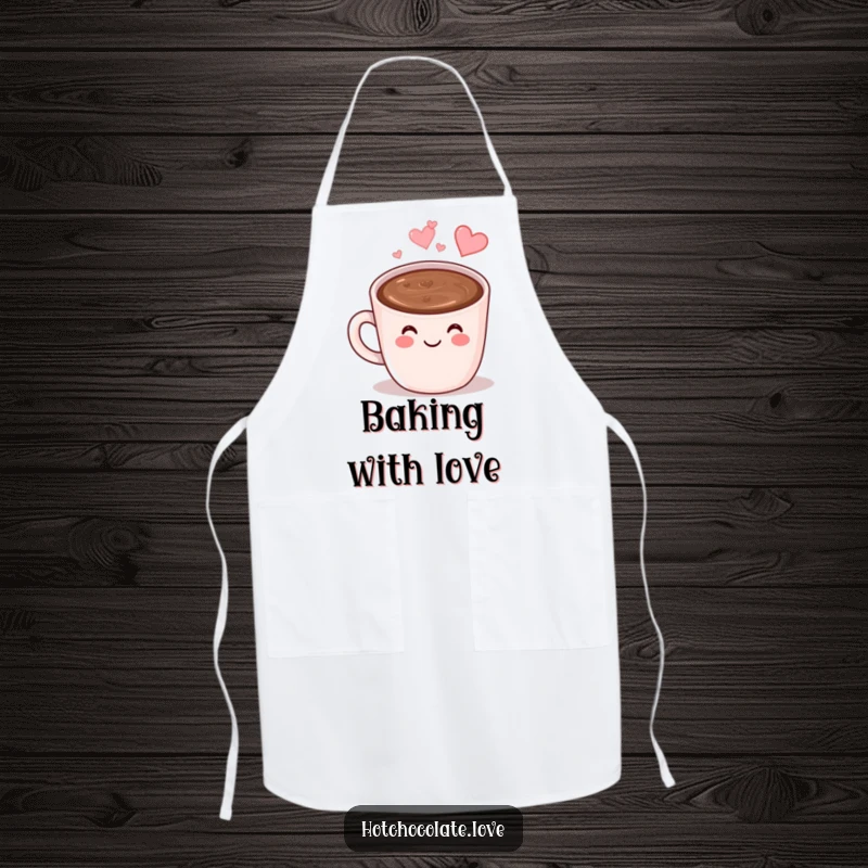 Funny Hot Chocolate Apron: A smiling anthropomorphic mug of hot chocolate with heart-shaped steam, perfect for kitchen fun.