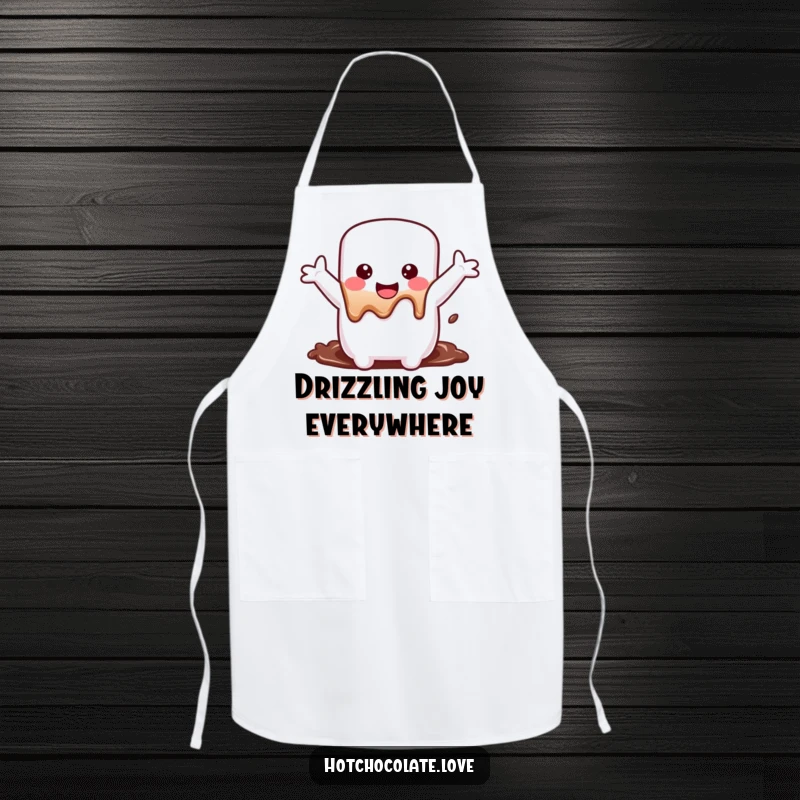 Funny Apron featuring a cheerful marshmallow with arms wide, sinking into chocolate, perfect for baking or grilling with a smile.