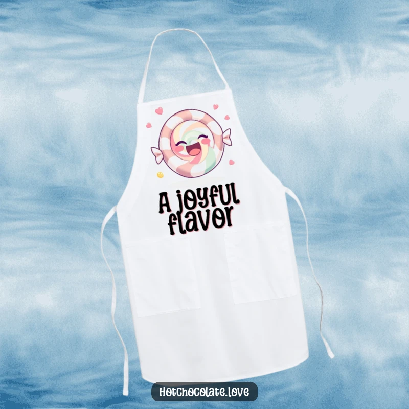 Funny Apron with a joyful peppermint candy spinning, perfect for adding a festive and sweet vibe to cooking tasks.