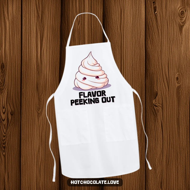 Funny Apron displaying a curious whipped cream dollop, ready to add a touch of sweetness and humor to kitchen tasks.