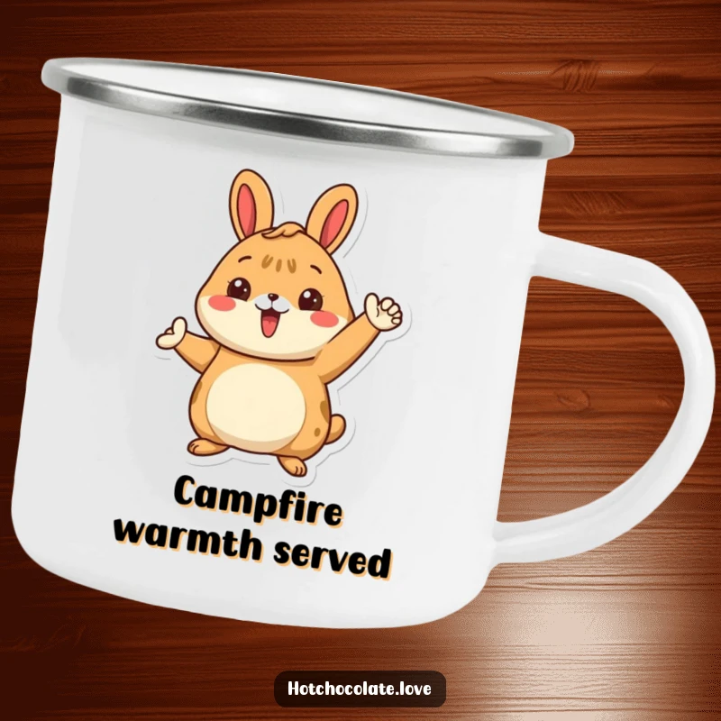 Funny camping mug with a proud cinnamon bun character in a warm, inviting pose, durable and perfect for outdoor enthusiasts.