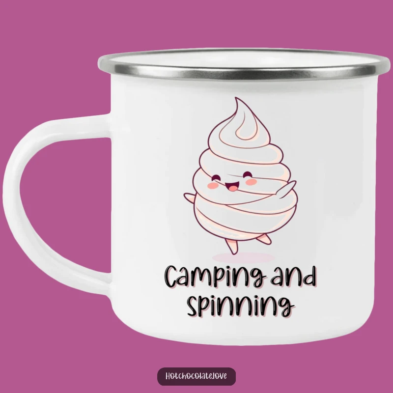 Funny Whipped Cream Camping Mug: Happy Spin Dollop Character Drinkware