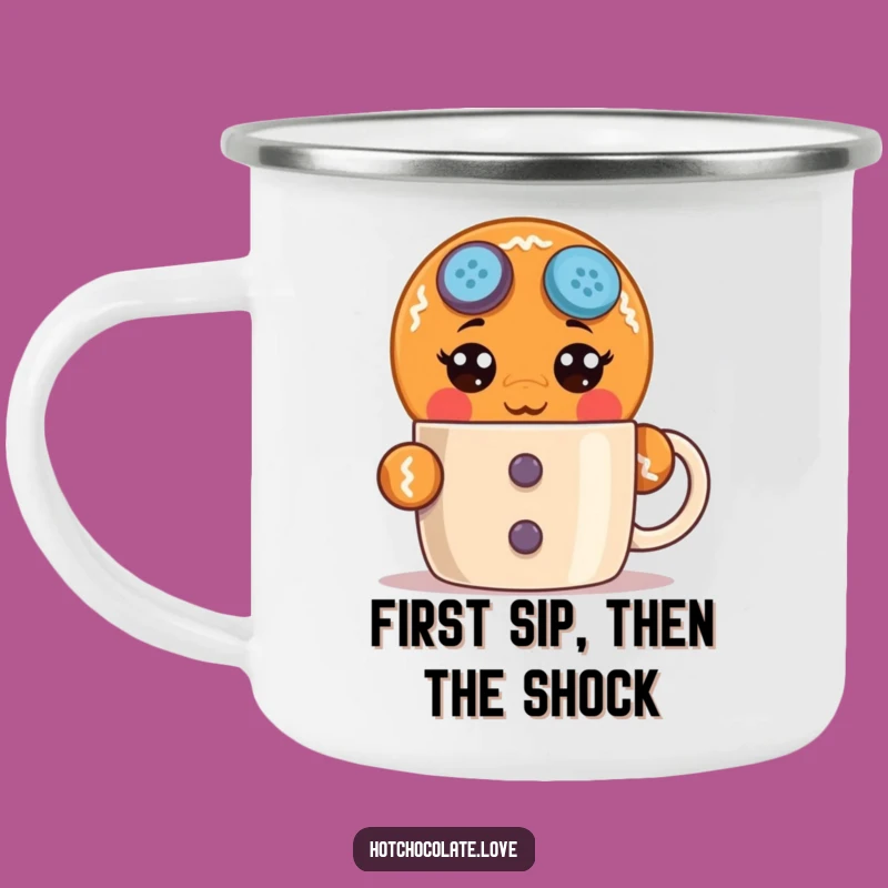 Funny Surprised Gingerbread Man Camping Mug: Enjoy Hilarious Sips Around the Campfire