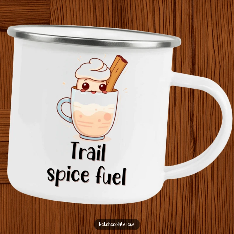 Funny camping mug: A cute cinnamon stick character standing proudly in a warm drink. Durable and warm drinkware.