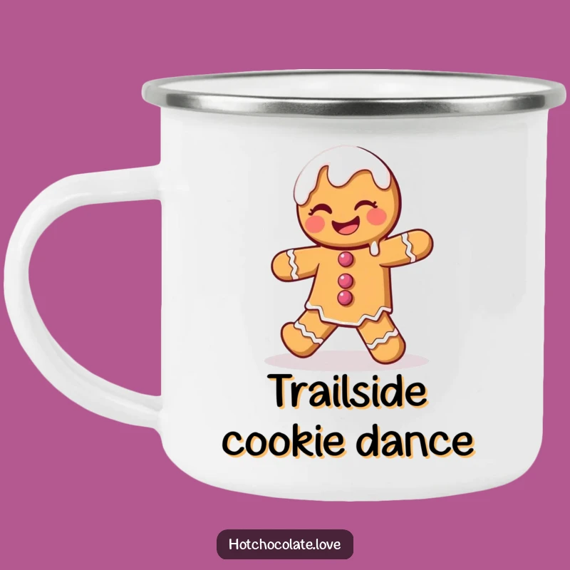 Funny Gingerbread Man Camping Mug: Dancing Icing Design, Festive Outdoor Gift