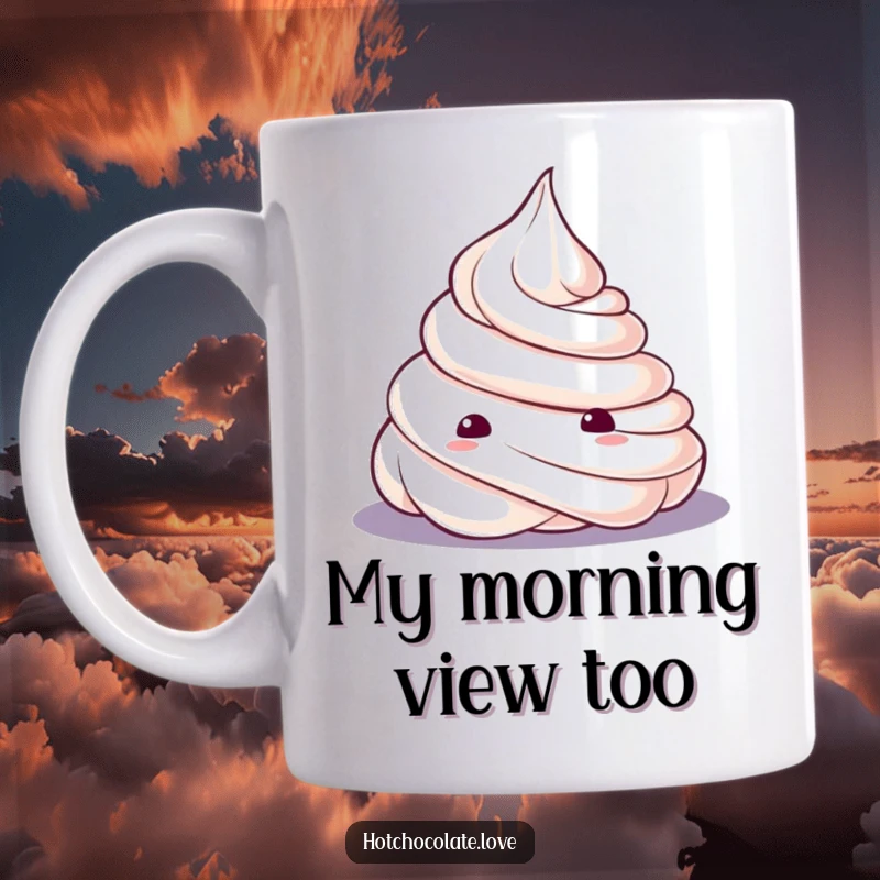 Funny Mug featuring a curious whipped cream dollop peeking over the rim, showcasing its playful and inquisitive nature.