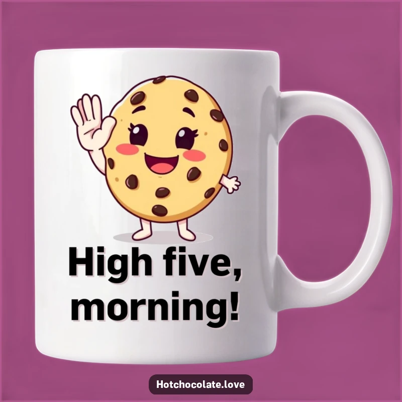 Funny High-Five Cookie Mug - Enthusiastic Cartoon Coffee Cup Gift