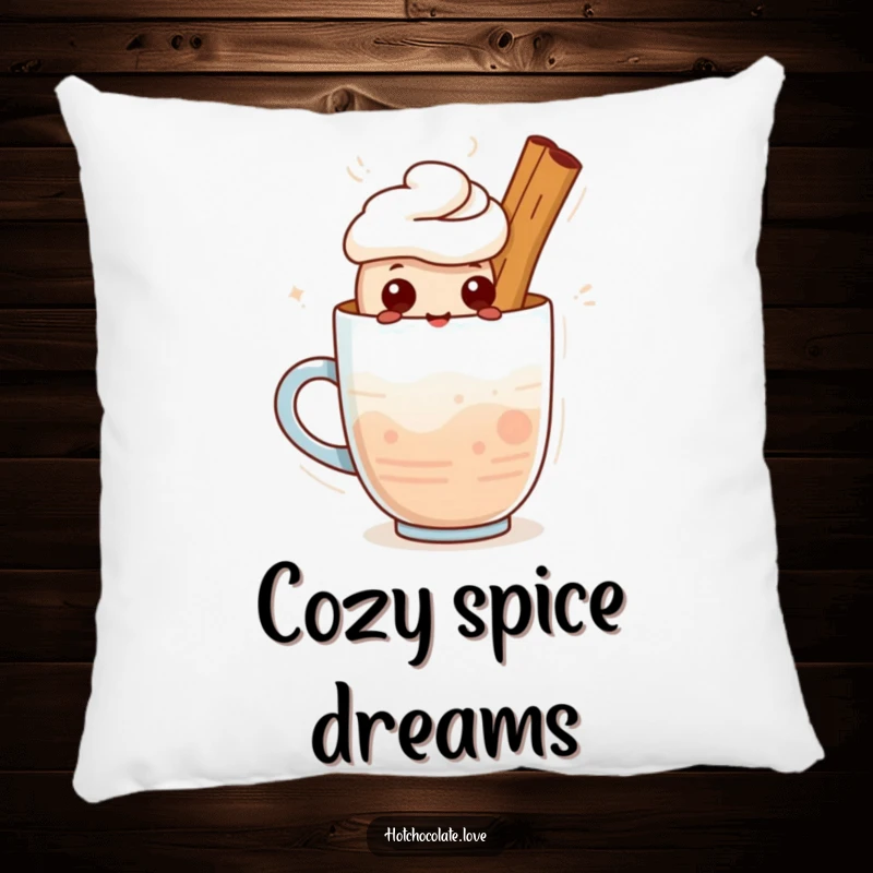 Funny pillow: A cute cinnamon stick character standing proudly in a warm drink. Soft and amusing home decor.