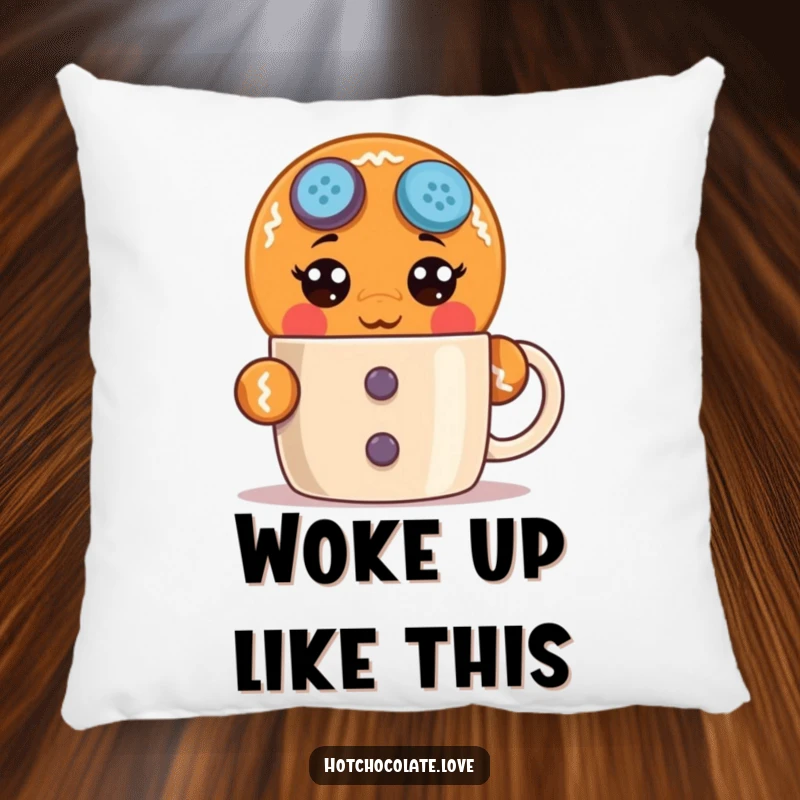 Funny surprised gingerbread man pillow with wide button eyes, offering comfort and a humorous, shocking surprise for cozy spaces.