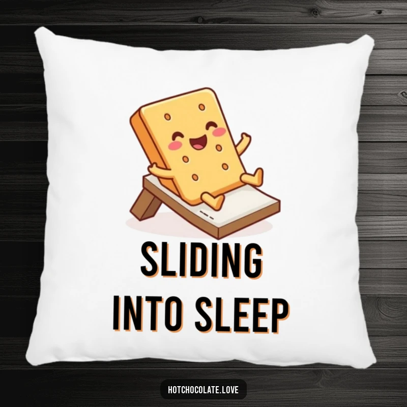 Funny Pillow showcasing a jolly graham cracker sliding with pure joy, perfect for adding soft comfort and a sweet touch.