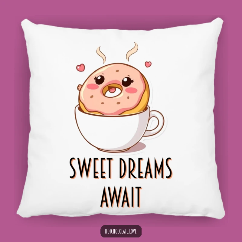 Funny Donut Pillow: Bouncy Character Hot Chocolate Comfort
