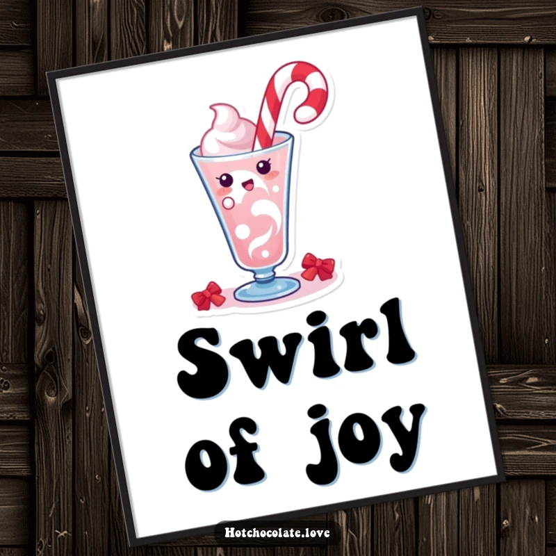 Funny digital art print of a cheerful candy cane character creating a festive swirl, bringing holiday amusement to your home.