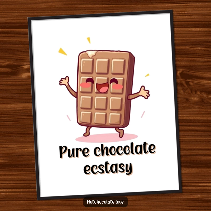 Funny Chocolate Bar Digital Art Print of an enthusiastic dancing chocolate bar, designed to bring sweet humor.