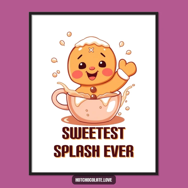 Funny Gingerbread Digital Art: Instant Cocoa Splashing Download for Festive Decor