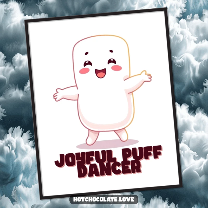 Funny Marshmallow Digital Art Print: A happy marshmallow person captured mid-dance, radiating pure joy and sweet, whimsical energy.