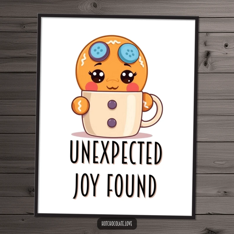 Funny surprised gingerbread man digital art print, wide-eyed and peeking, offering humorous shock and festive cheer for instant download.