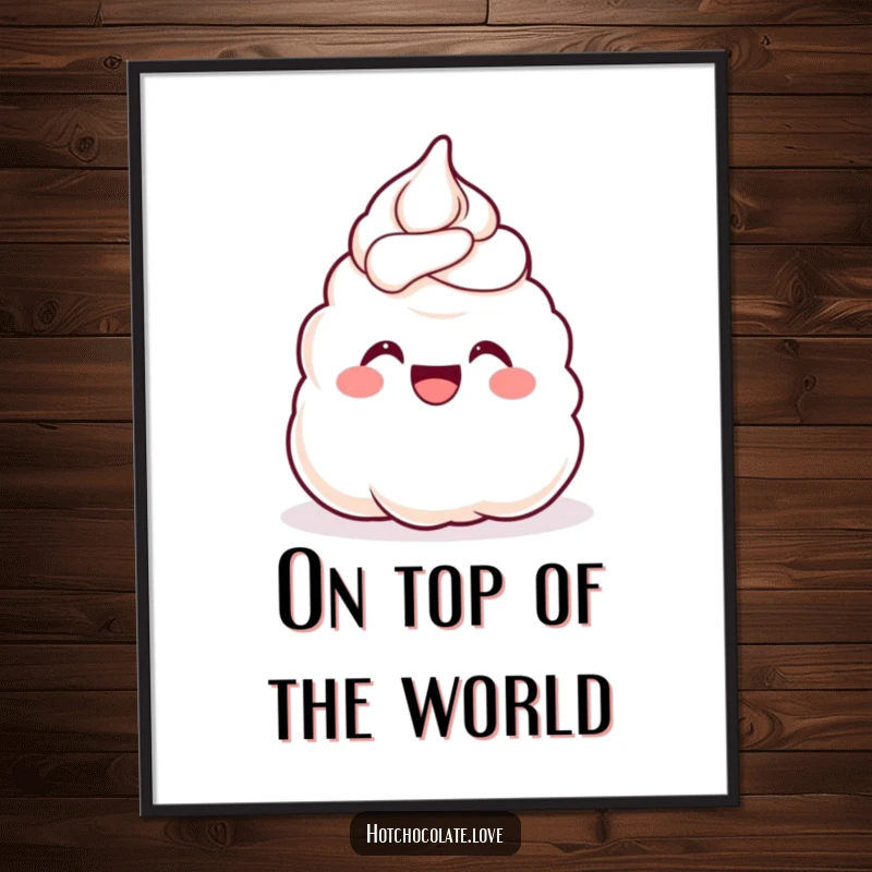 Funny digital art of a gleeful dollop of whipped cream cheering with pure joy, bringing instant smiles and sweetness.