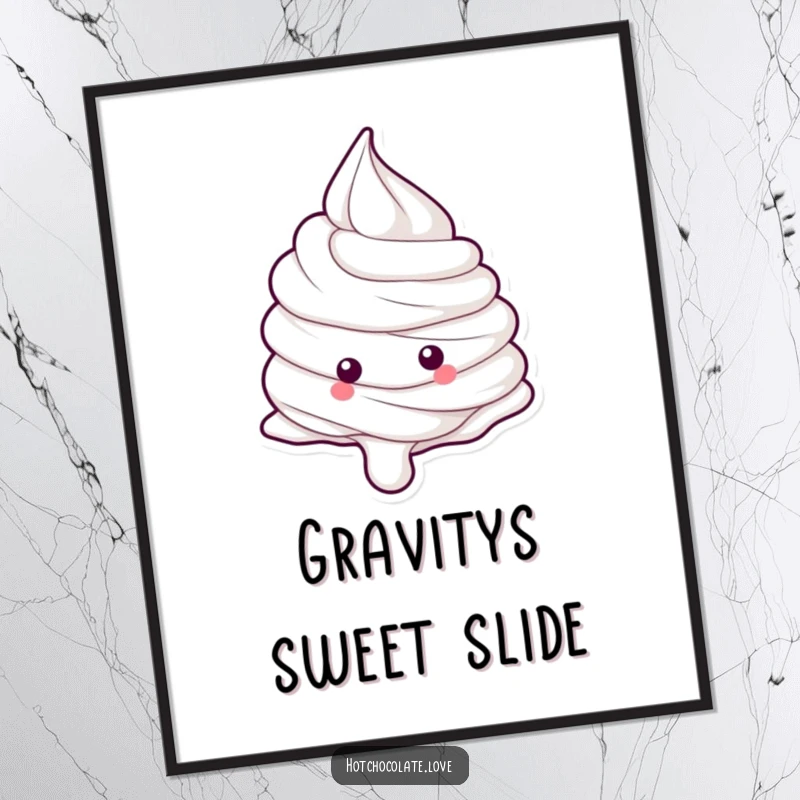 Funny whipped cream dollop rolling with pure glee, available as a digital art print for instant joy.