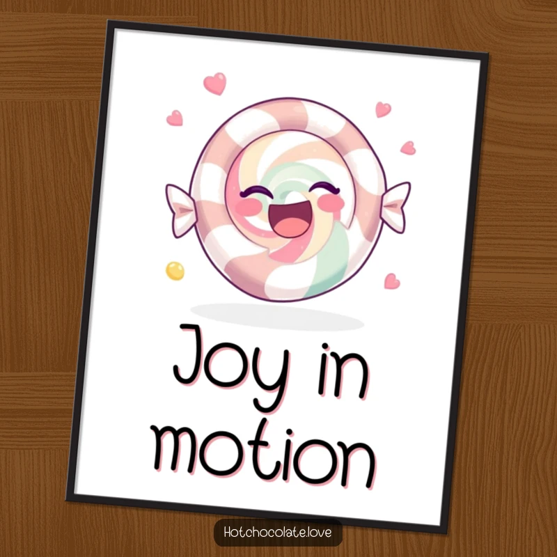 Funny Digital Art Print of a joyful peppermint candy spinning, perfect for instant download and adding festive, sweet decor.