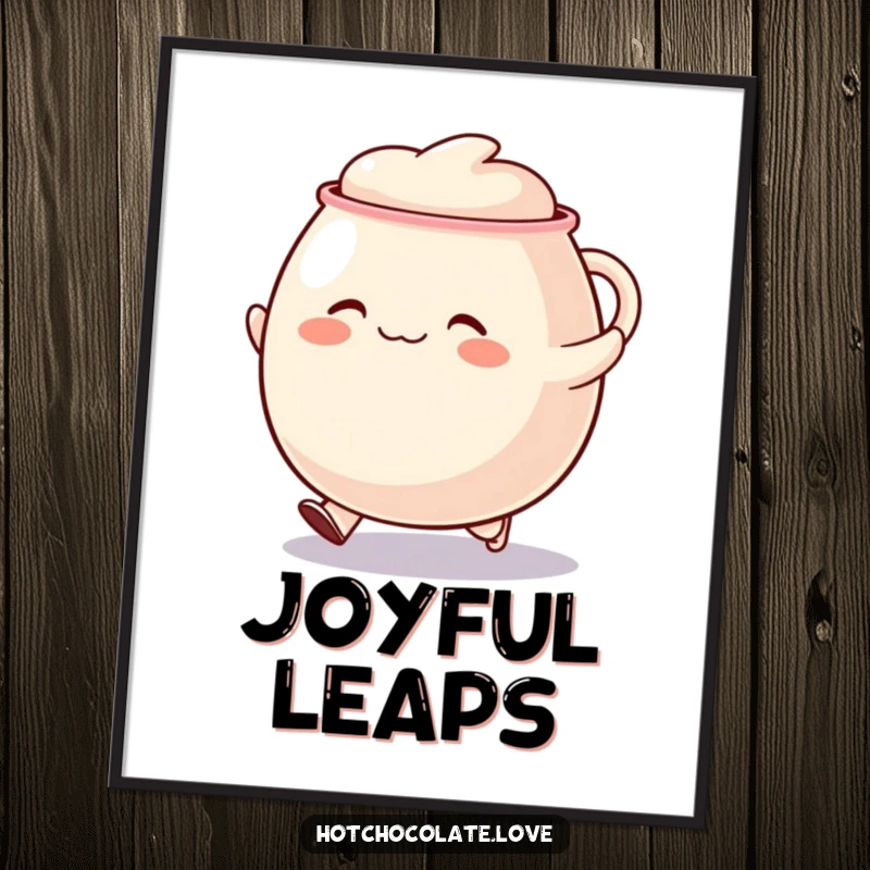 Funny skipping mug digital art print, a happy, skipping mug character bringing instant cheer and energy.