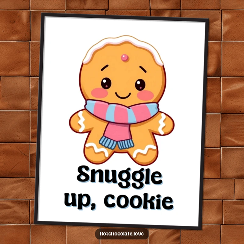 Funny Gingerbread Cookie Digital Art Print of a delighted cookie wearing a scarf, designed to bring holiday humor.