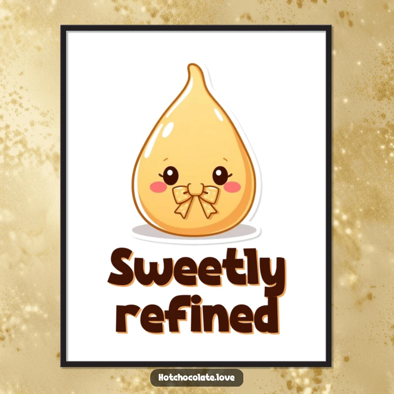 Funny Digital Art Print of a charming caramel drop with a bow, perfect for instant download and adding sweet, elegant decor.