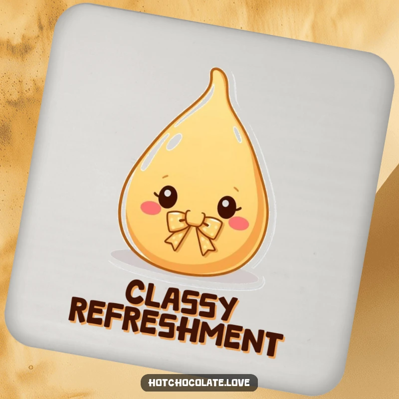 Funny Coaster featuring a charming caramel drop with a bow, offering surface protection with a sweet and elegant design.