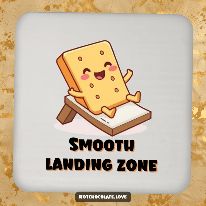 Funny Coaster featuring a jolly graham cracker sliding, offering surface protection with a sweet and fun design.