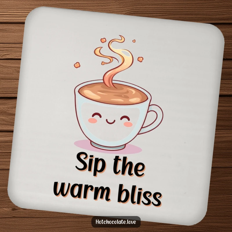 Funny Hot Chocolate Coaster: A smiling cup of hot chocolate with steam playfully swirling, adding a touch of cozy comfort to drink service.