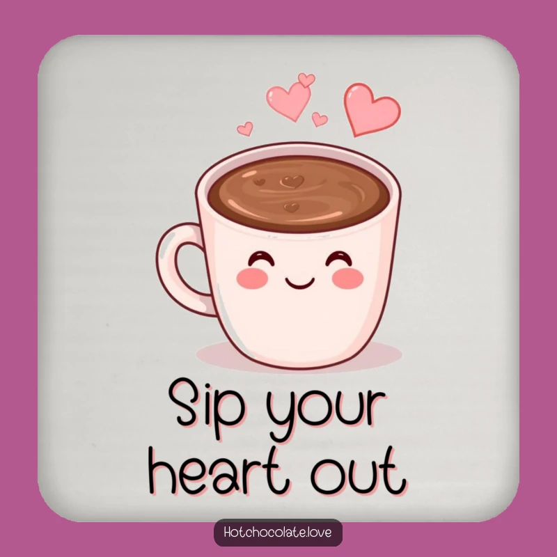 Funny Hot Chocolate Coaster: Smiling Mug Protection, Heart Steam, Tiny Gift