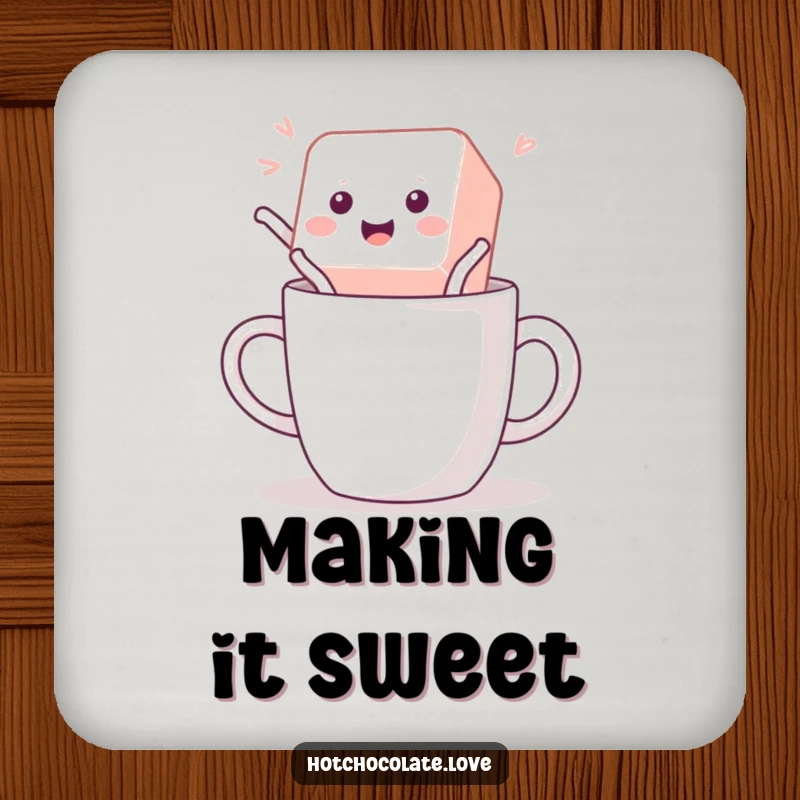 Funny Coaster featuring a playful sugar cube jumping, offering surface protection with a sweet and energetic design.