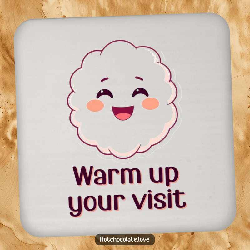 Funny smiling steam coaster, depicted with a happy face, adding warm charm and cheerful fun to protect surfaces.