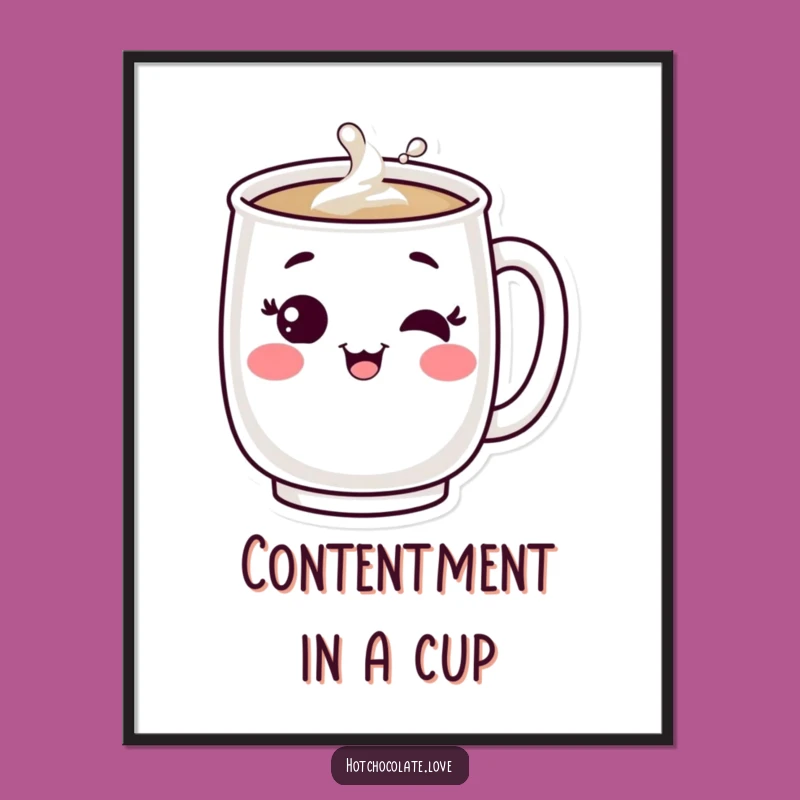 Funny Bubbling Mug Poster: Content Winking Character Art
