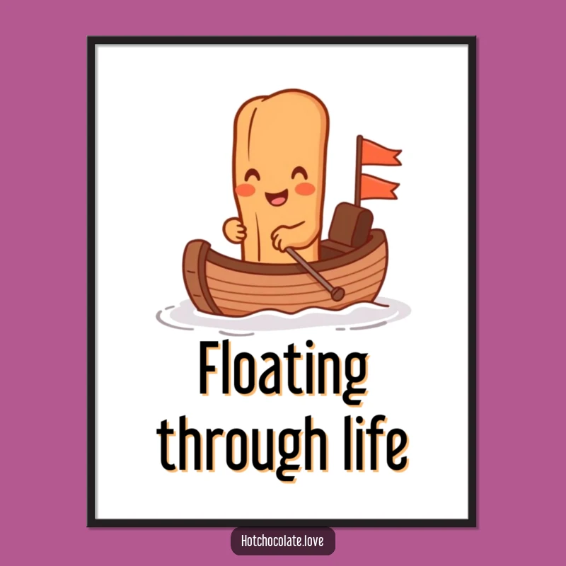 Funny Cinnamon Stick Rowing Chocolate Boat Poster - Whimsical Wall Art Decor