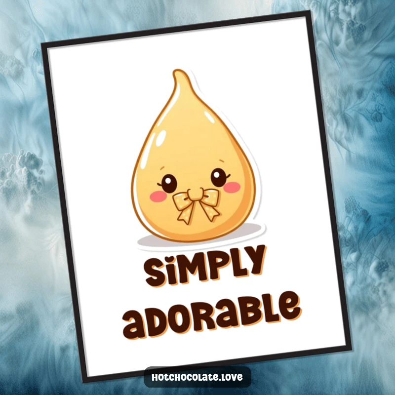 Funny Poster art of a charming caramel drop wearing a tiny bow, perfect for adding a sweet and elegant touch to decor.