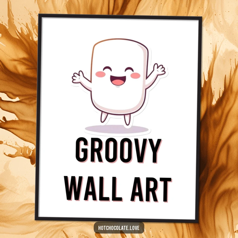 Funny Poster depicting a grinning marshmallow doing a silly dance, adding a humorous and sweet piece to any wall.