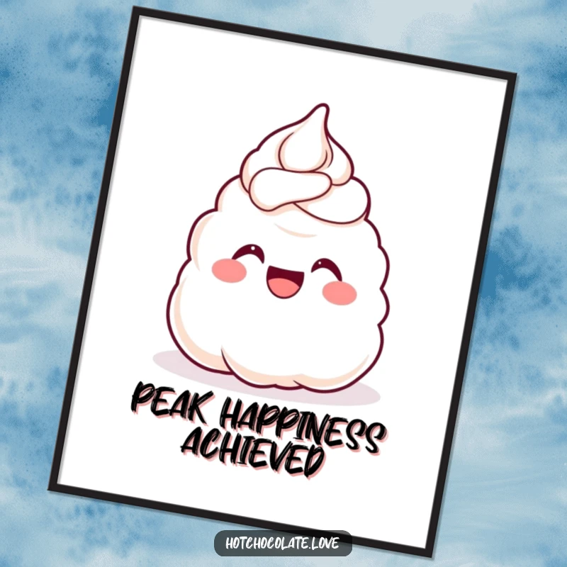 Funny Poster depicting a content dollop of whipped cream cheering with unrestrained glee, radiating happiness and sweet charm.