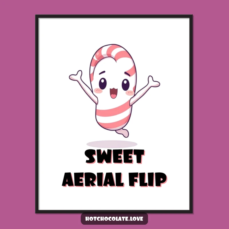 Funny Candy Cane Cartwheel Poster: Surprise Character Art, Whimsical Funny Gift Decor