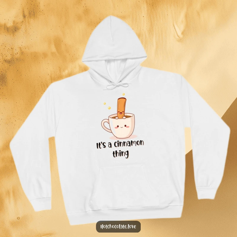 Funny Hoodie featuring a delighted cinnamon stick doing a lively twirl in a mug, symbolizing warmth, comfort, and a hint of spice.