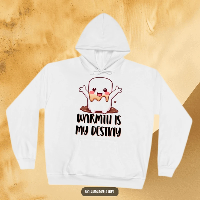 Funny Hoodie showing a blissfully happy marshmallow, arms outstretched, plunging into decadent chocolate, a picture of snuggly, sweet indulgence.