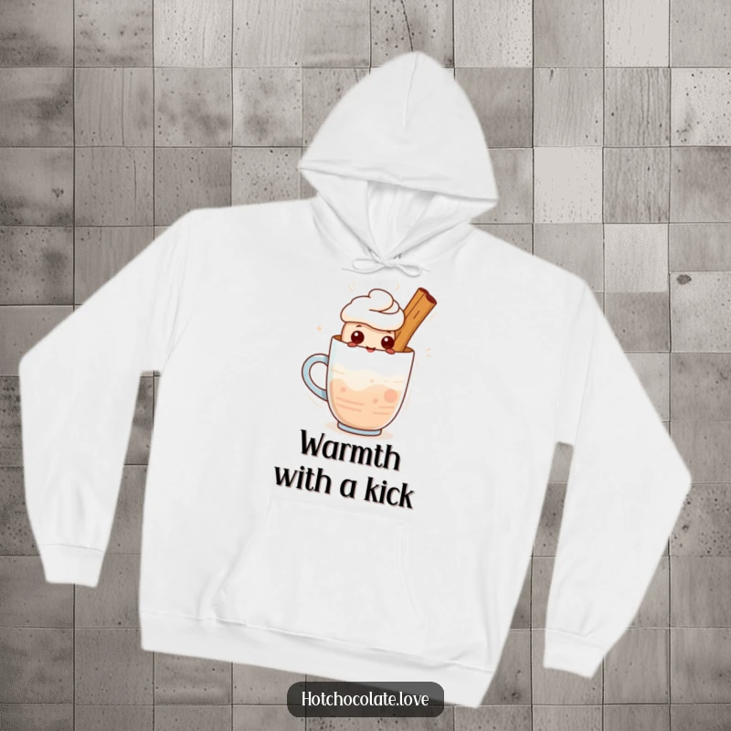 Funny hoodie: A cute cinnamon stick character standing proudly in a warm drink. Cozy and comforting apparel.