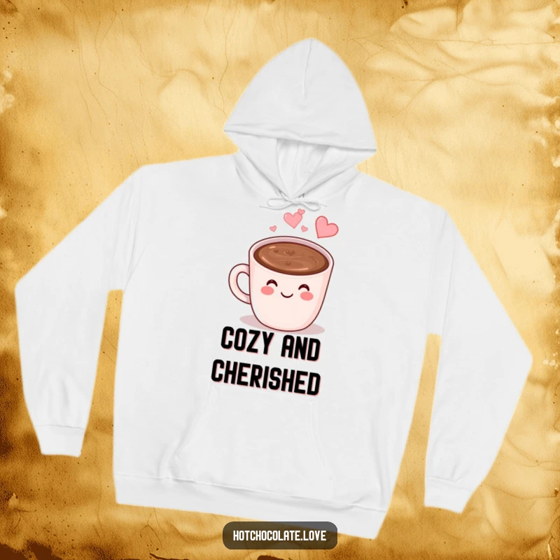 Funny Hot Chocolate Hoodie: A smiling mug of hot chocolate with heart-shaped steam, offering ultimate comfort and a dose of humor.