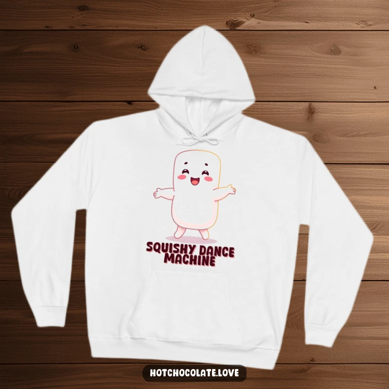 Funny Marshmallow Hoodie: A happy marshmallow character is depicted in a lively, joyful dance, bringing warmth and smiles.