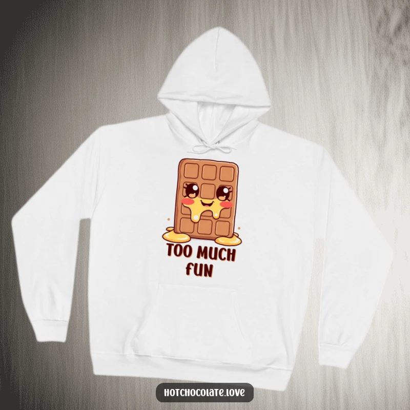 Funny melting chocolate bar hoodie, depicting a joyful, melting chocolate character, perfect for cozy, happy days.
