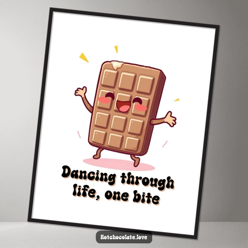 Funny Free Printable Wall Art: An enthusiastic chocolate bar caught mid-dance, radiating pure joy and energy.