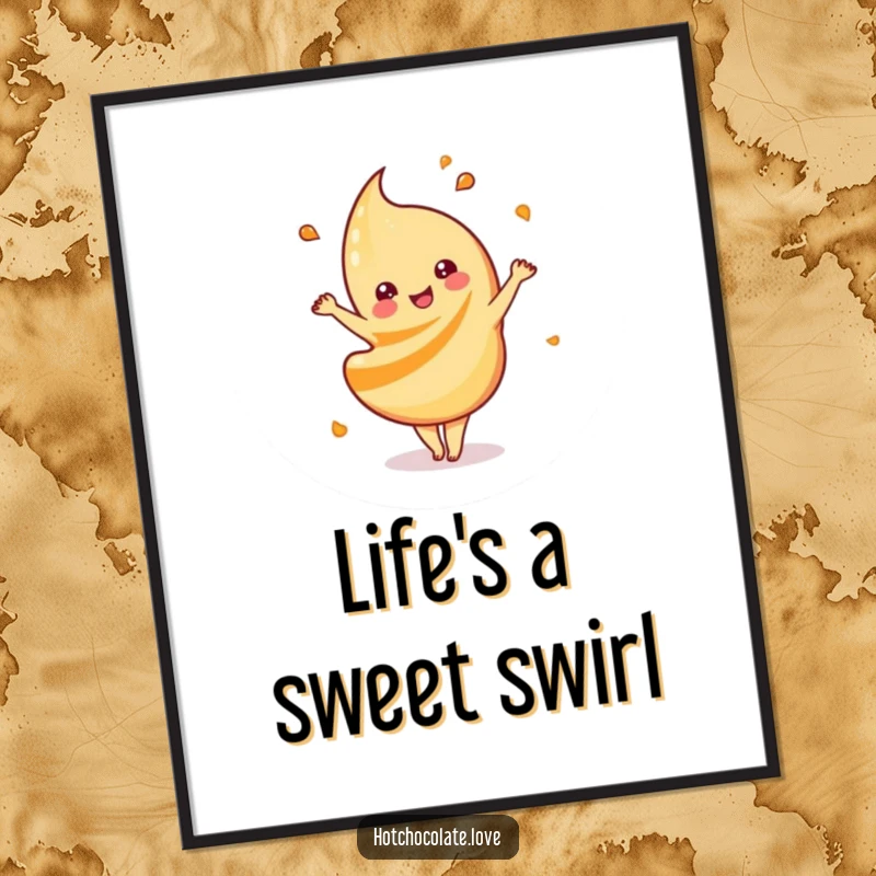 Funny Free Printable Wall Art: Caramel swirl in a happy dancing motion, depicting sweetness and joy.